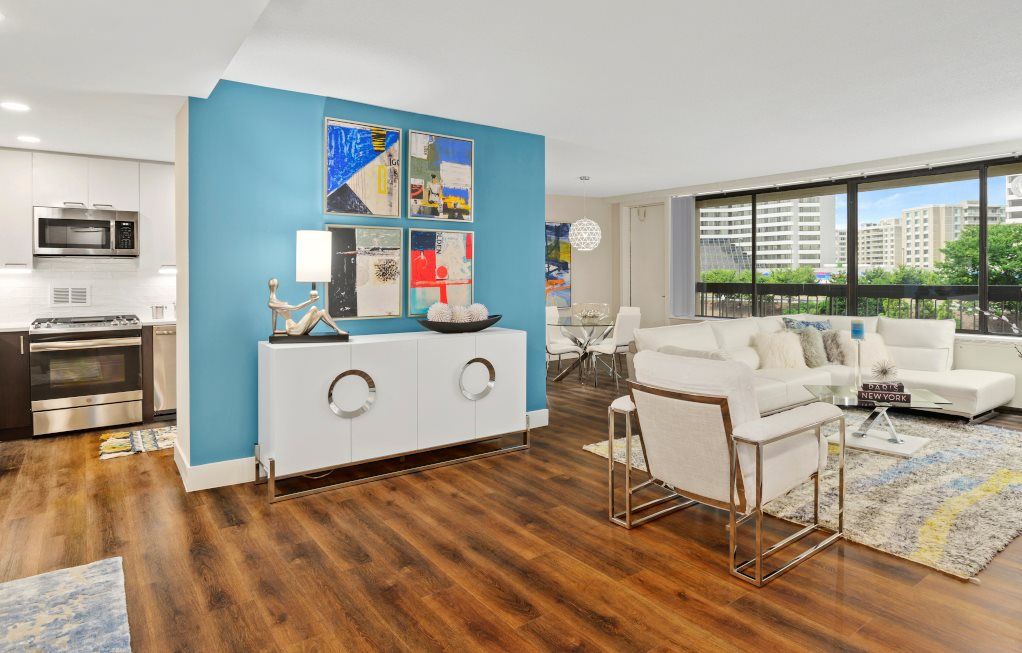 Crystal Square renovated unit with an open kitchen and living area